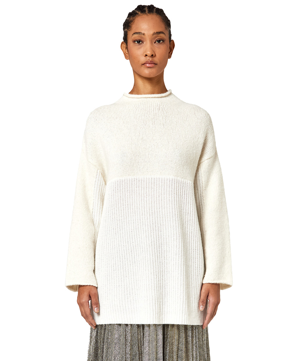 Alpha Studio Women Knit Over Match Yarn White
