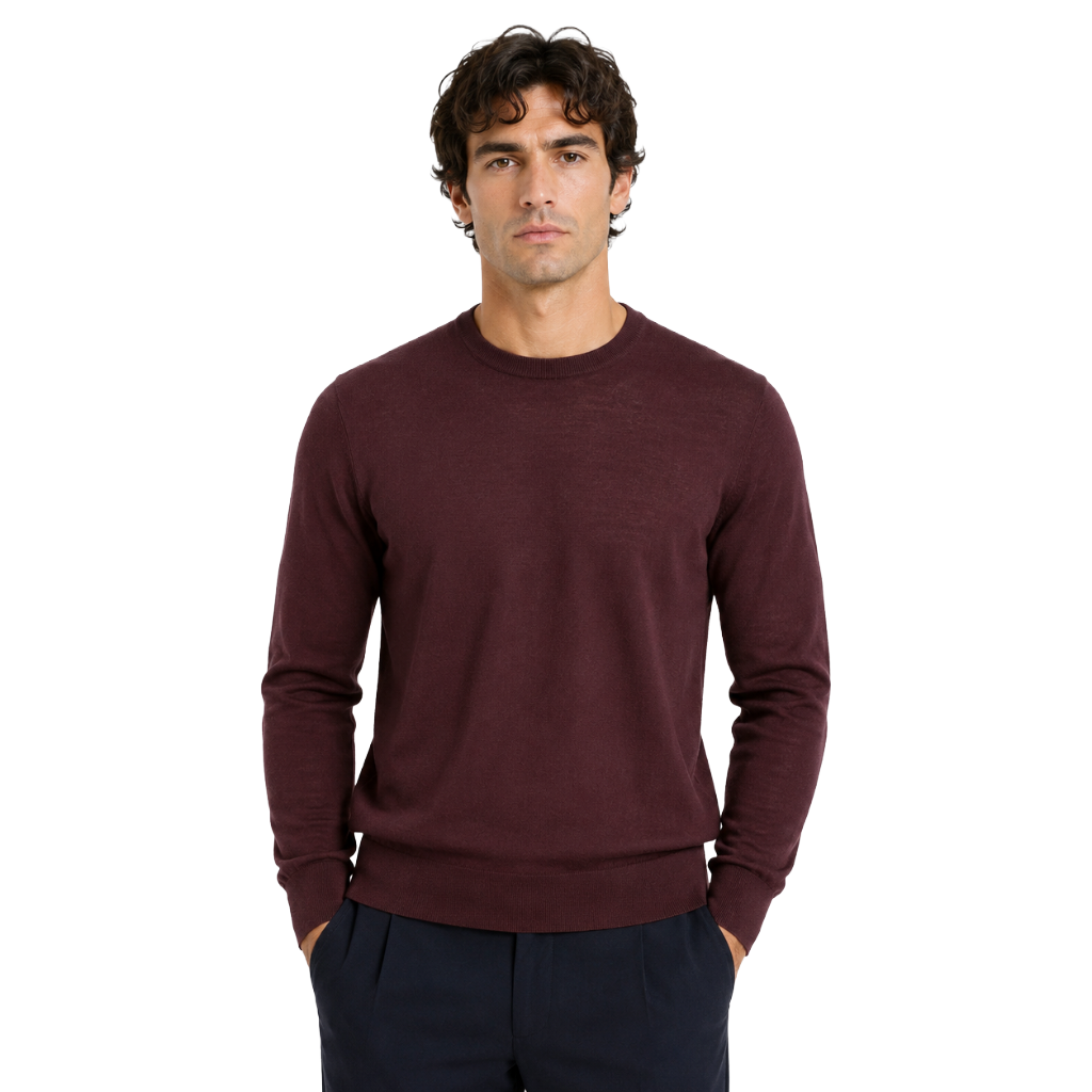 Alpha Studio Men Knit Crew Neck Merinos Red