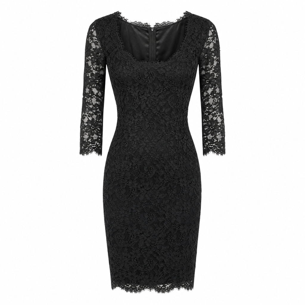 Dolce & Gabbana Women Dress Lace Sleeve Long Black