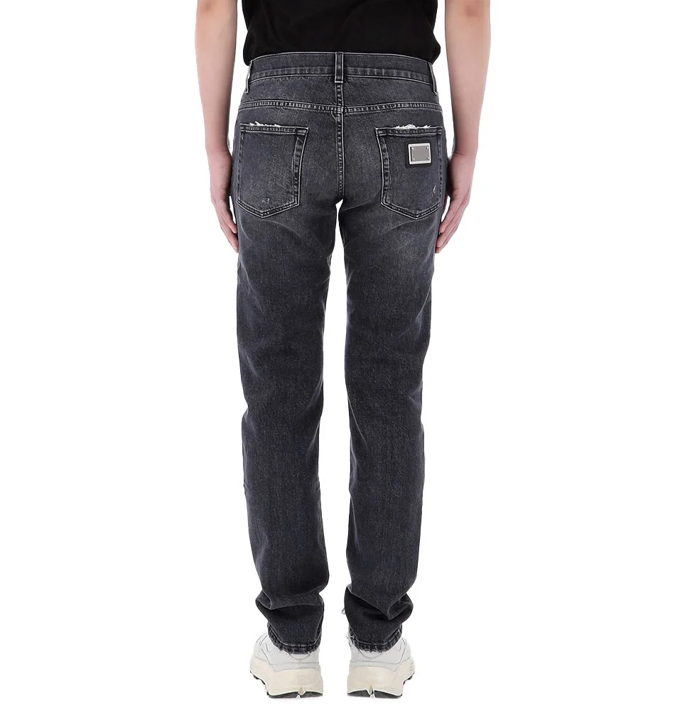 Dolce & Gabbana Men Lucky Chance Distressed Denim Jeans Grey