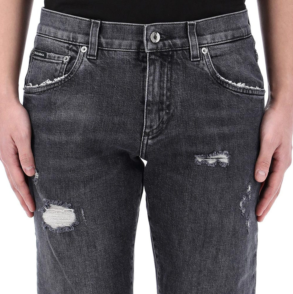 Dolce & Gabbana Men Lucky Chance Distressed Denim Jeans Grey