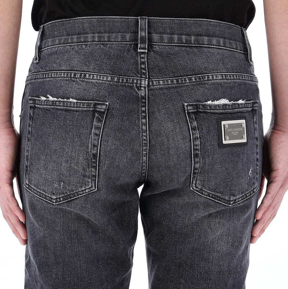 Dolce & Gabbana Men Lucky Chance Distressed Denim Jeans Grey