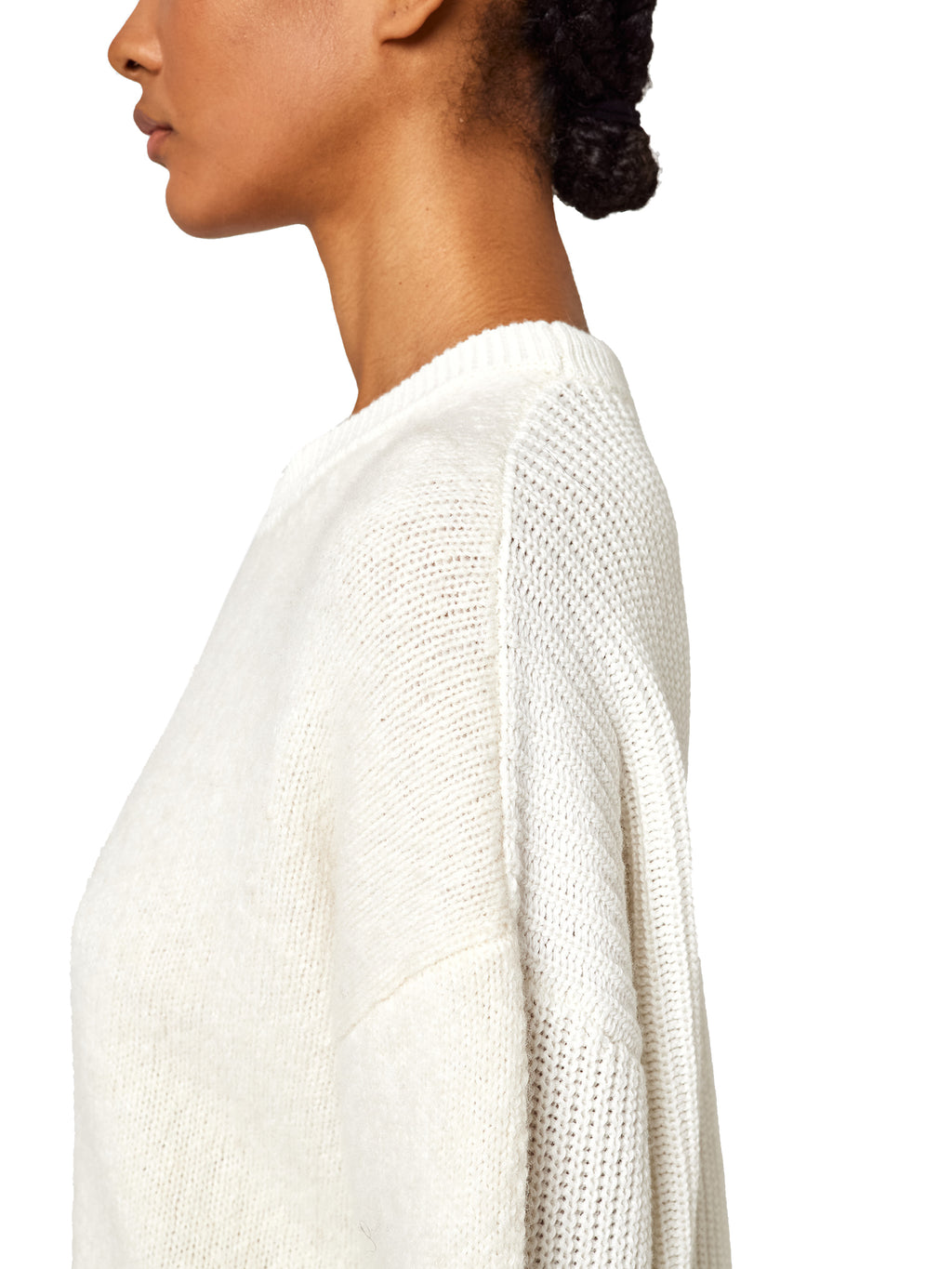 Alpha Studio Women Crew Neck Boxy Match Yarn Sweaters White