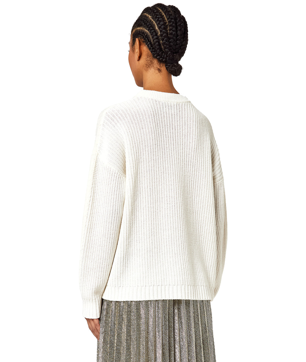 Alpha Studio Women Crew Neck Boxy Match Yarn Sweaters White