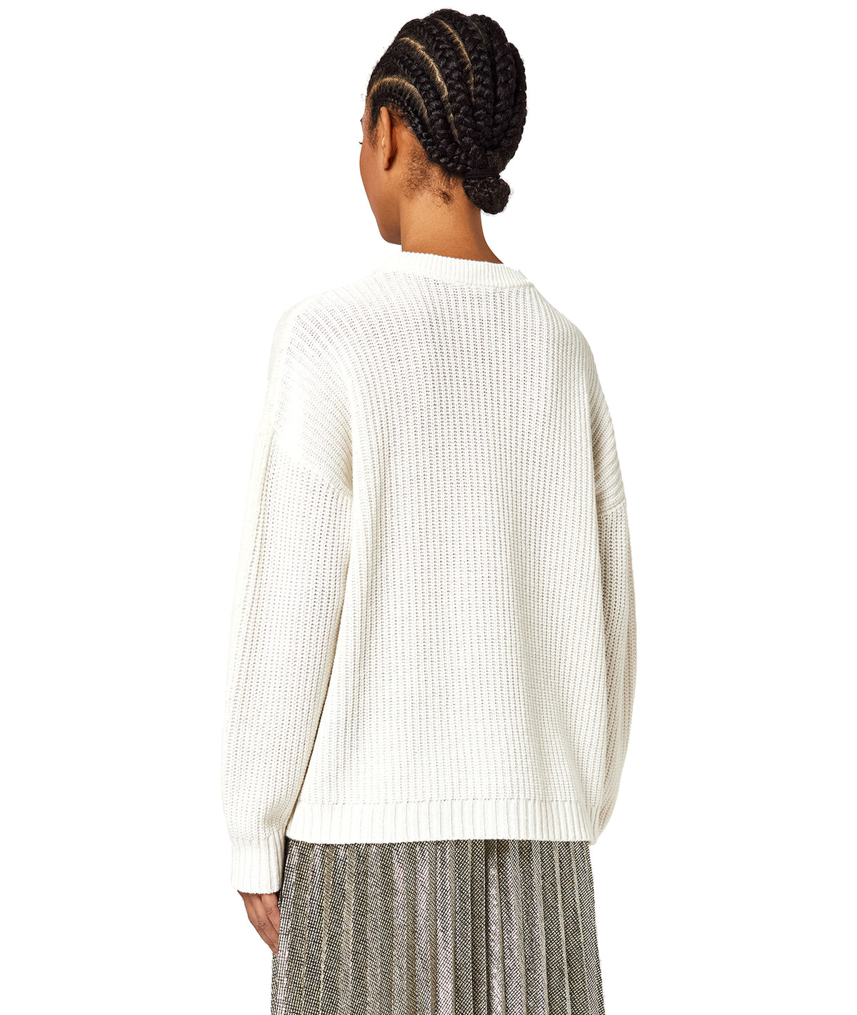 Alpha Studio Women Crew Neck Boxy Match Yarn Sweaters White