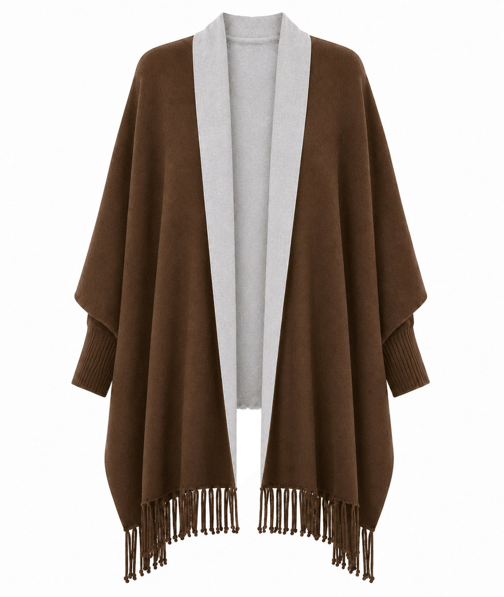 Alpha Studio Women Stola Frangia Poncho Brown