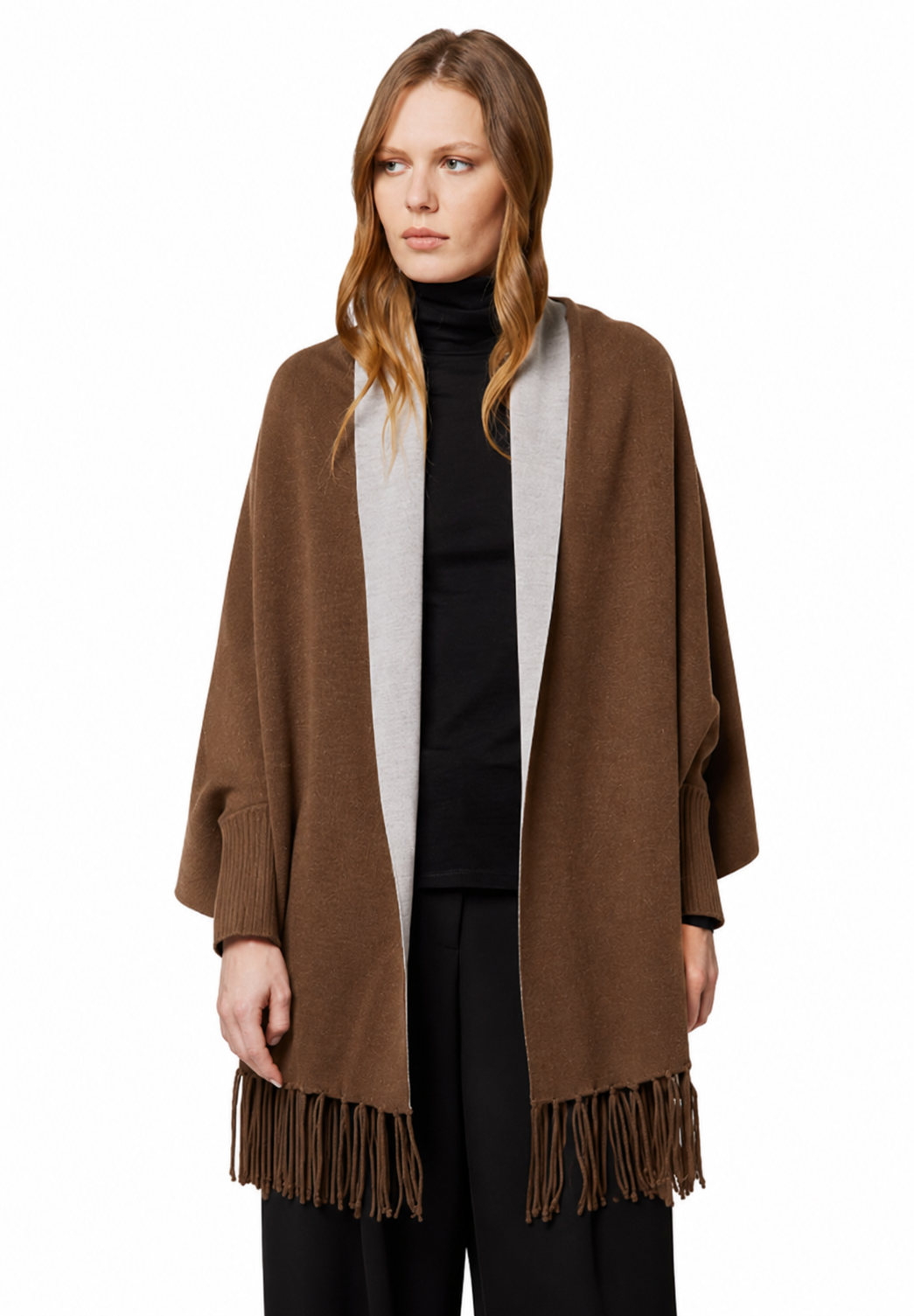 Alpha Studio Women Stola Frangia Poncho Brown