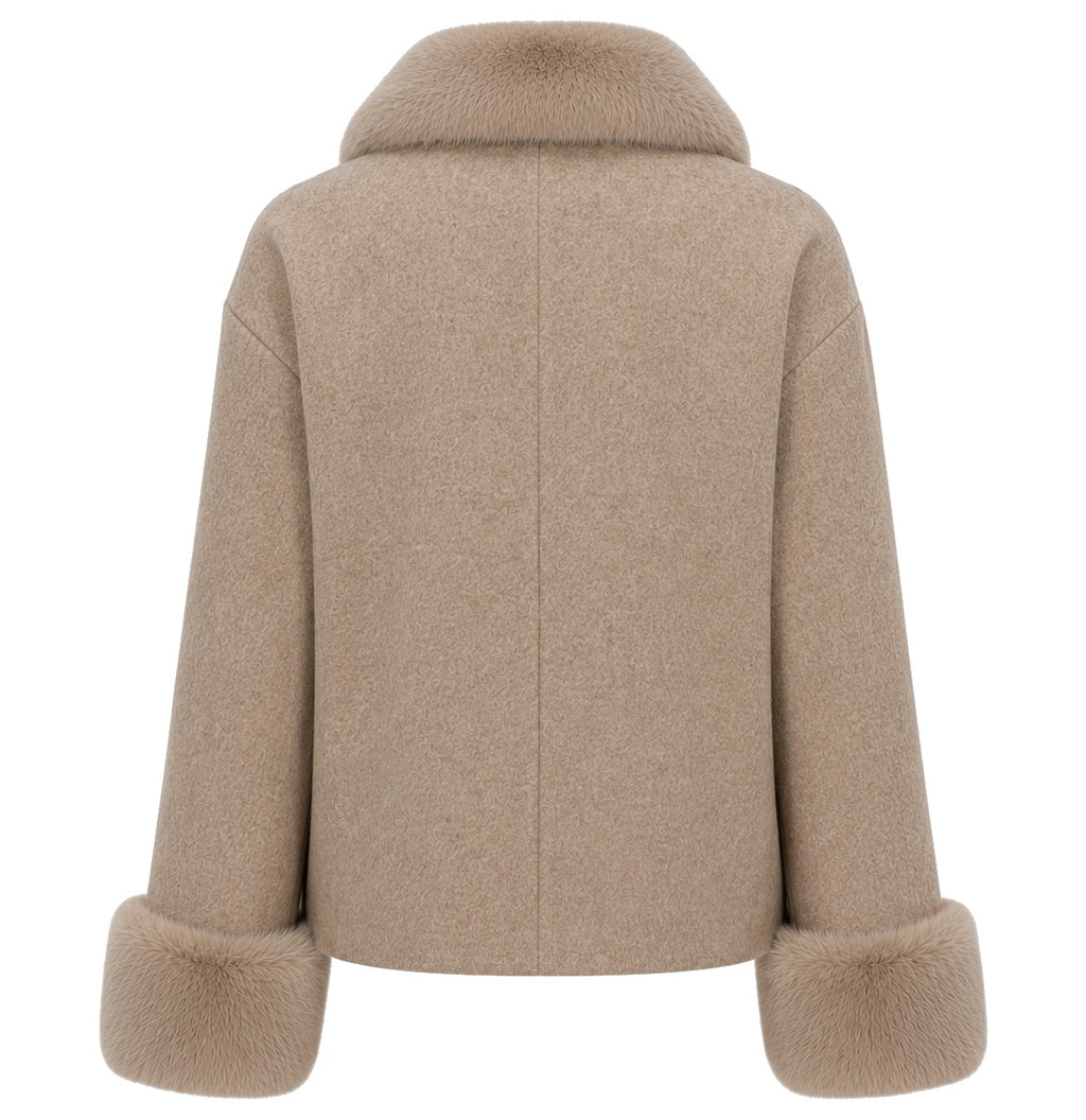 Loro Piana Fabric Women Coat Short Pelliccia Camel