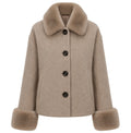 Loro Piana Fabric Women Coat Short Pelliccia Camel