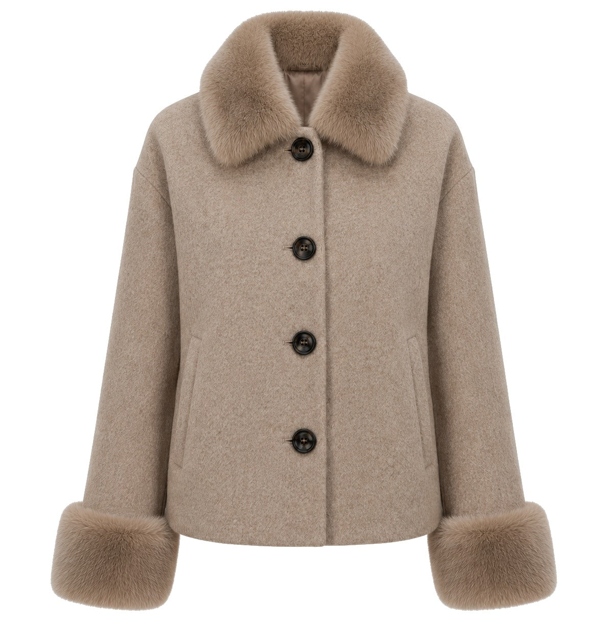 Loro Piana Fabric Women Coat Short Pelliccia Camel