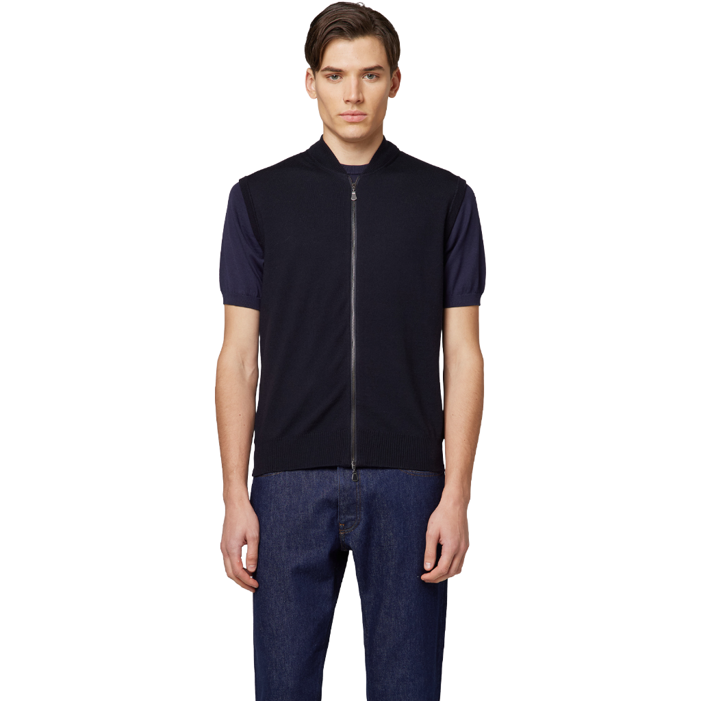 Alpha Studio Men Vest Zip Merinos Blue