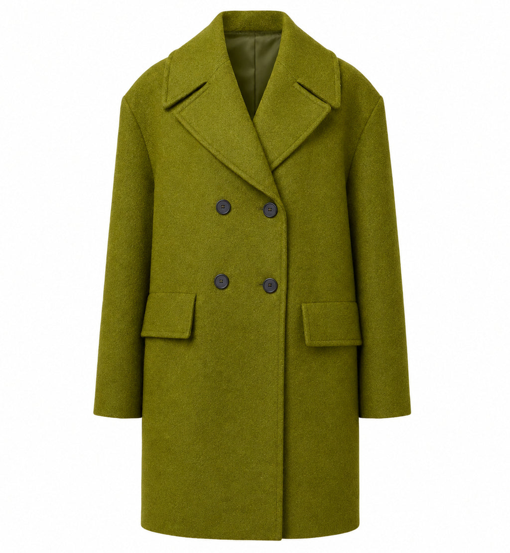 Alpha Studio Women Coat Double-Breasted Short Wool Green