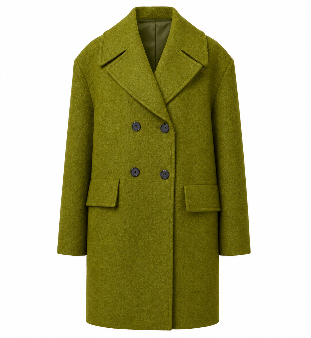Alpha Studio Women Coat Double-Breasted Short Wool Green
