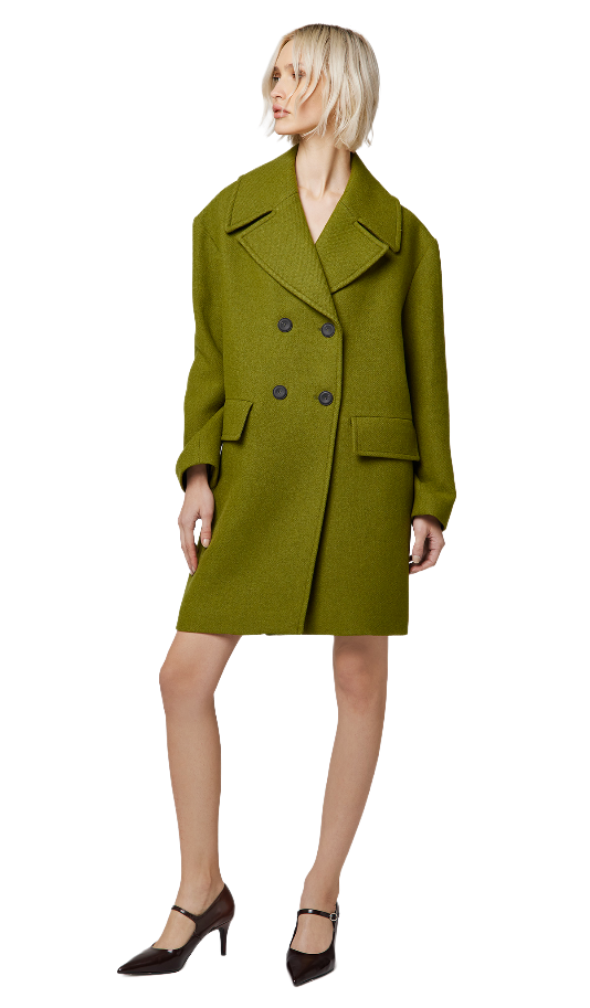 Alpha Studio Women Coat Double-Breasted Short Wool Green