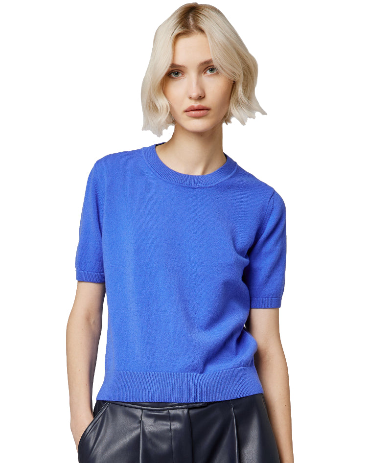 Alpha Studio Women Crew Neck Cropped Retrò Sweaters Light Blue