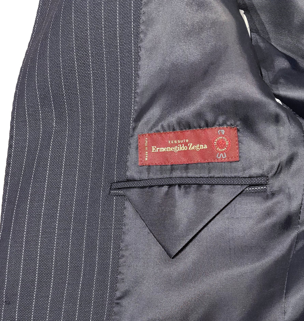 Ermenegildo Zegna Fabric Men Suit Wool Pinstripe Blue