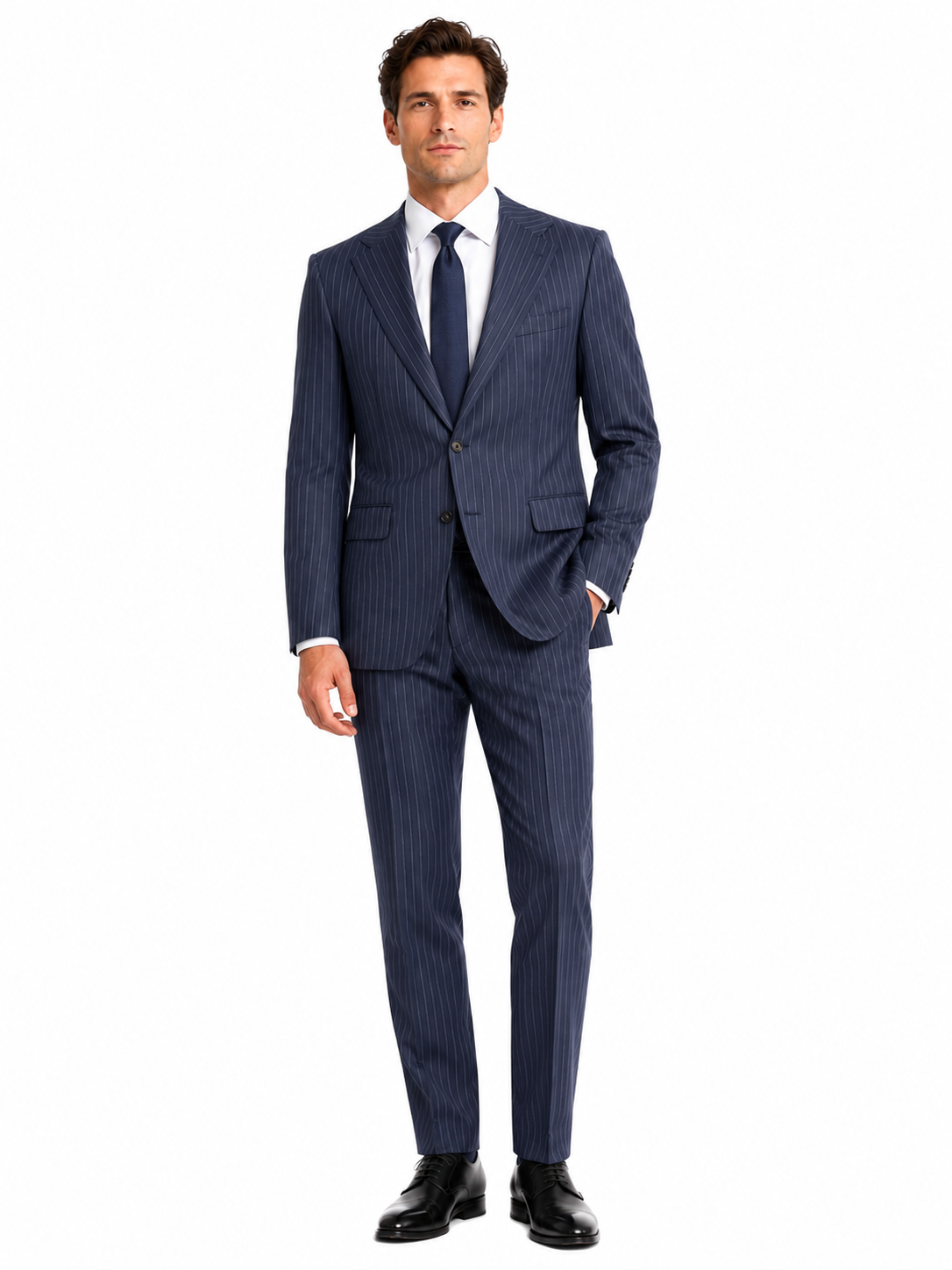 Ermenegildo Zegna Fabric Men Suit Wool Pinstripe Blue