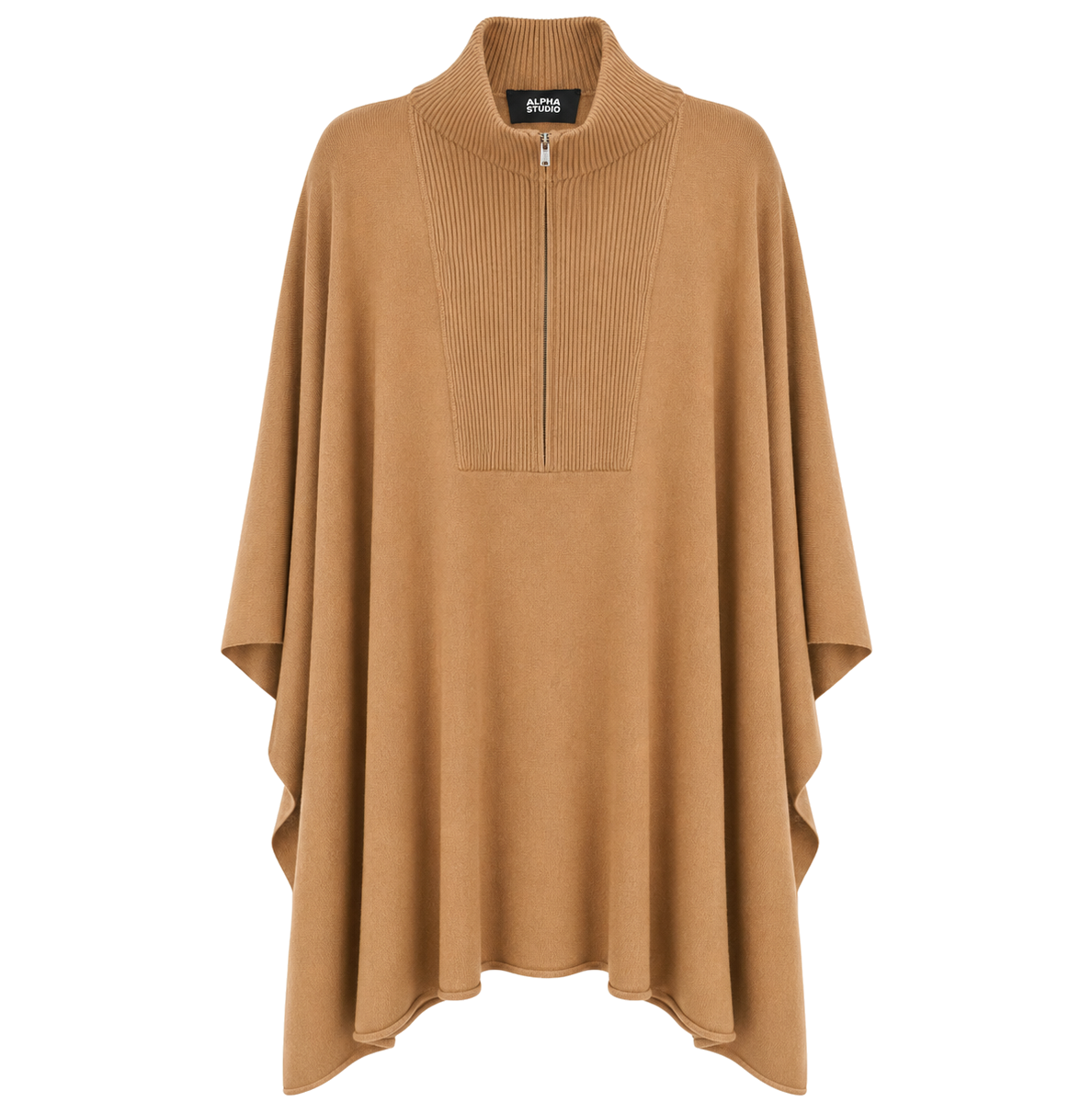 Alpha Studio Women Mock Neck Zip Poncho Total Look Poncho Camel