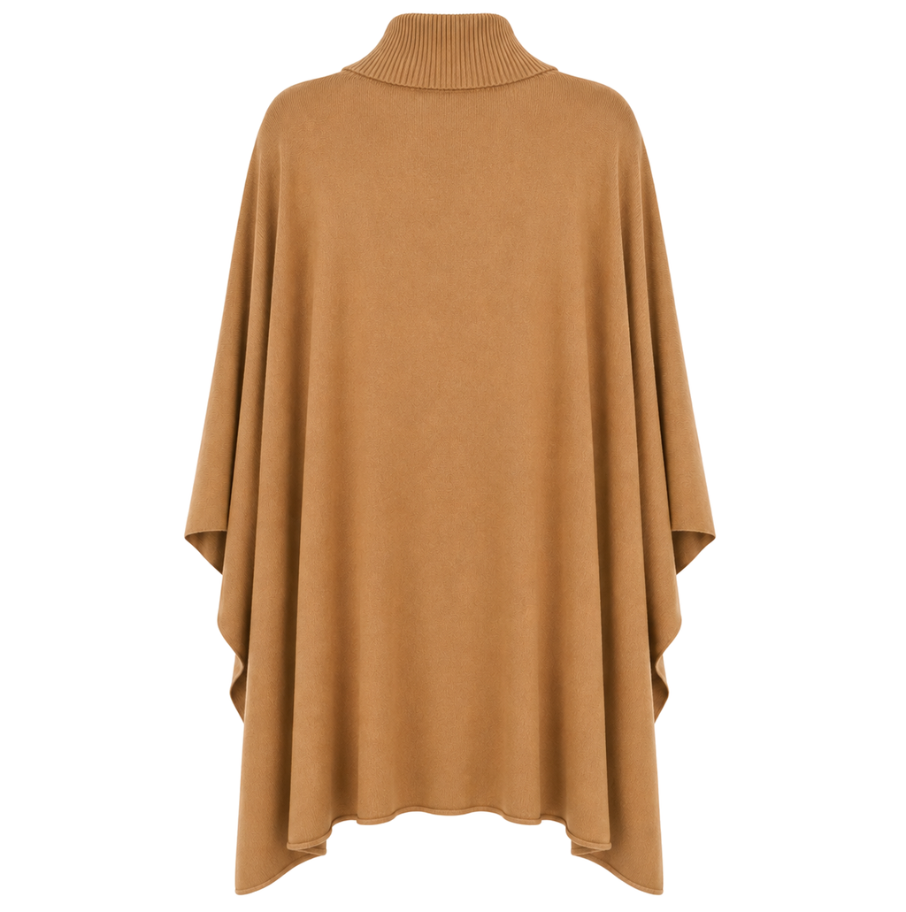 Alpha Studio Women Mock Neck Zip Poncho Total Look Poncho Camel