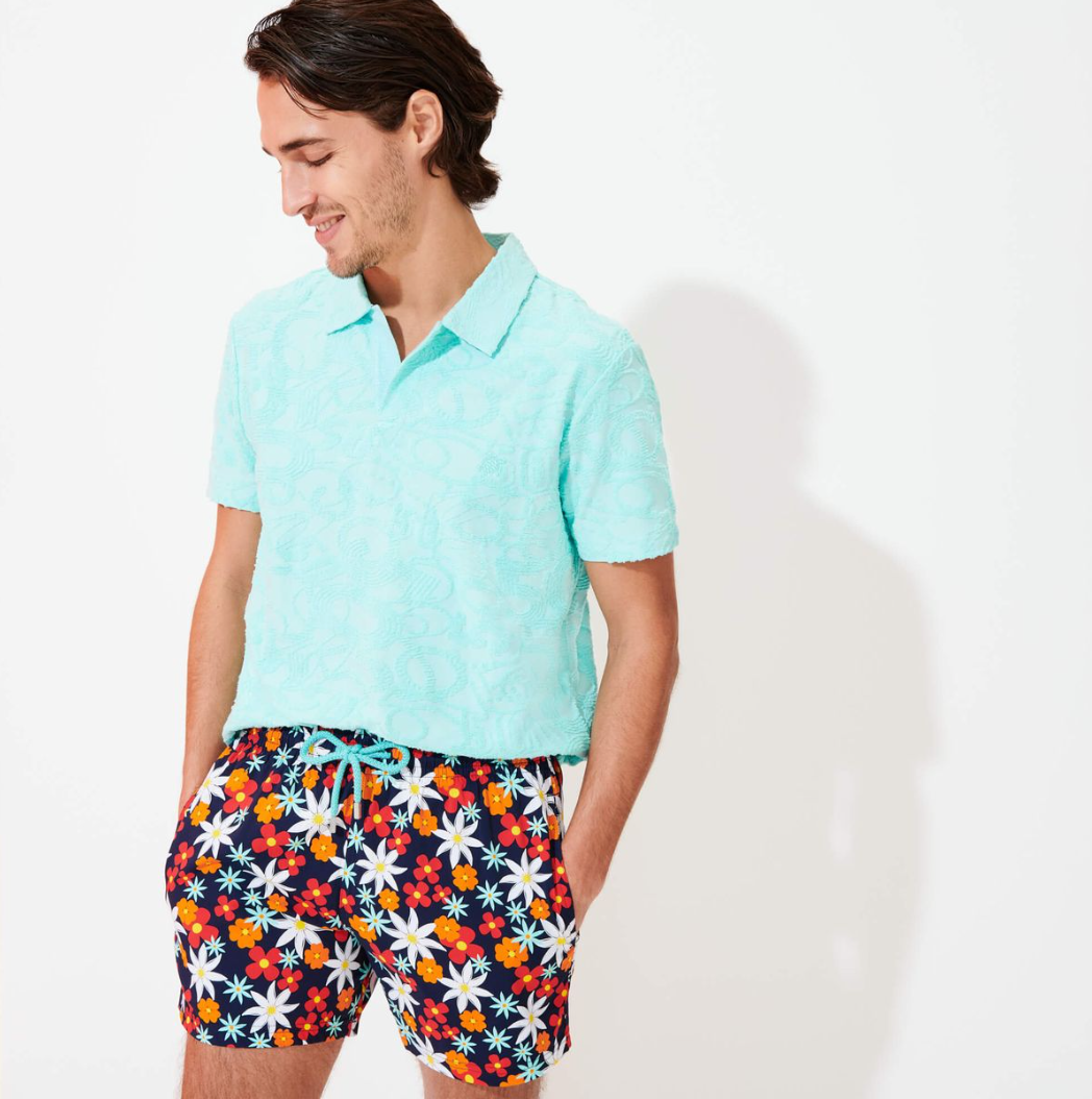 Vilebrequin Men Swim Shorts Spring Flowers Blue