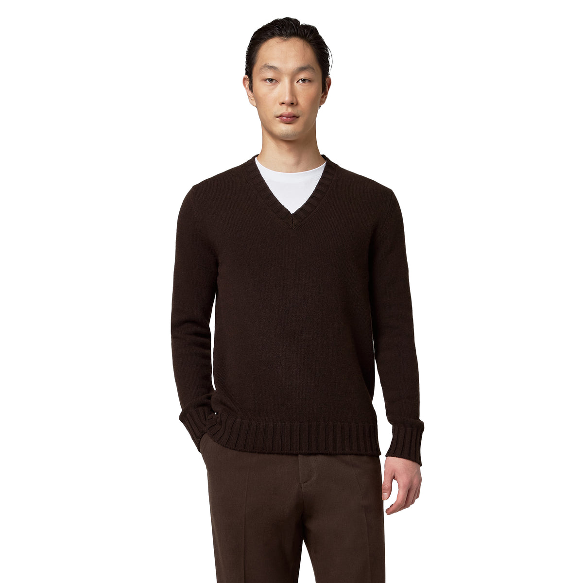 Alpha Studio Men Knit Blend Wool Brown