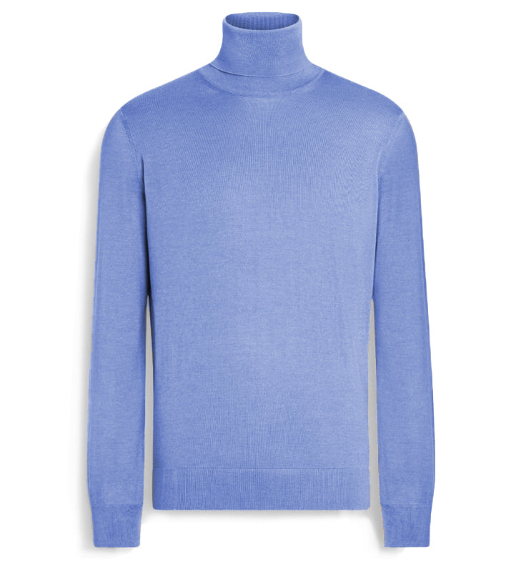 Emilio Romanelli Men Knit Turtleneck Gauge Light Blue