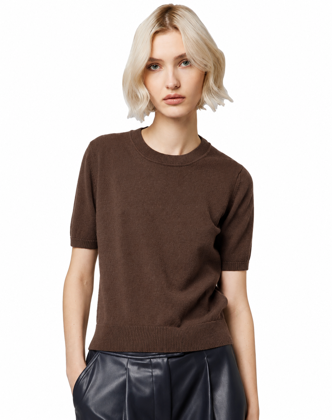 Alpha Studio Women Crew Neck Cropped Retrò Sweaters Brown