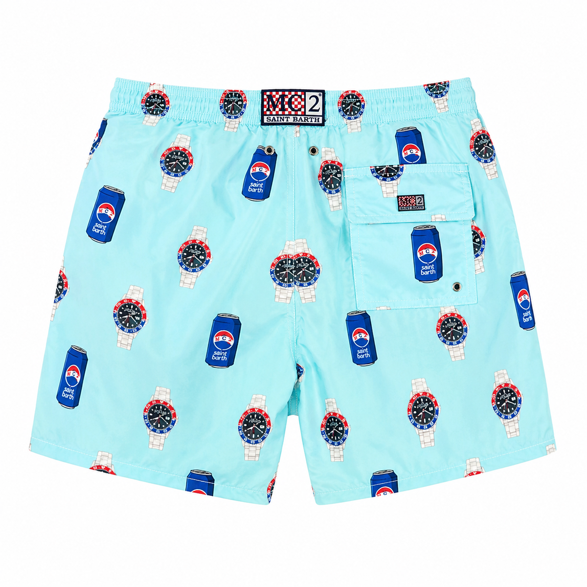 MC2 Saint Barth Men Swimsuit Patterned Watch Can Light Blue