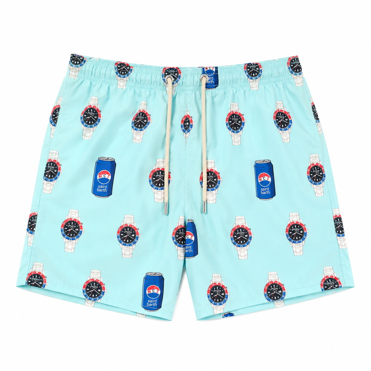 MC2 Saint Barth Men Swimsuit Patterned Watch Can Light Blue