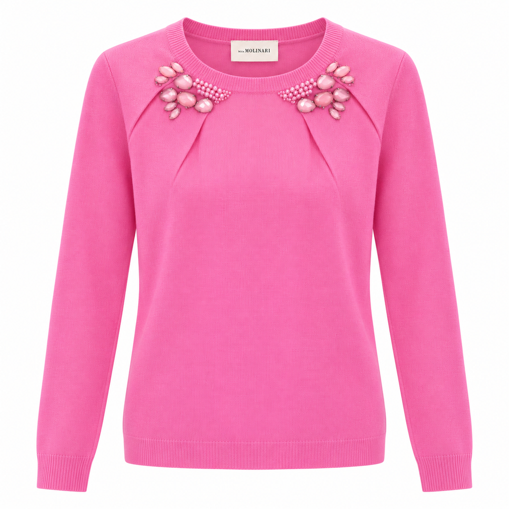 anna molinari Women Knit Crew Neck Embroidered Pink