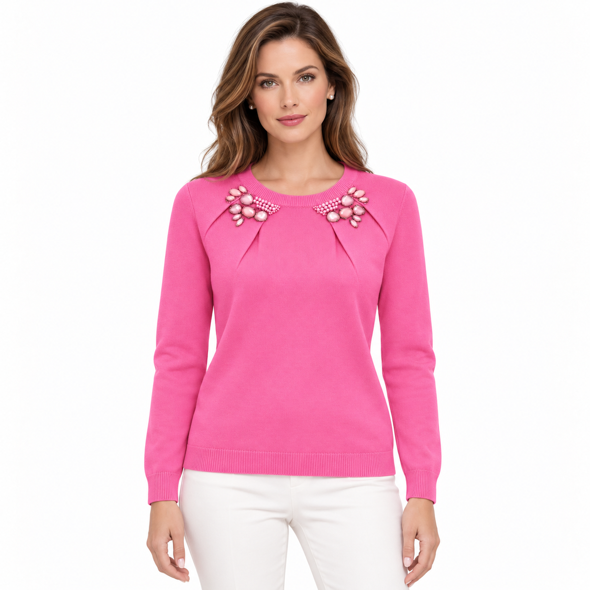 anna molinari Women Knit Crew Neck Embroidered Pink