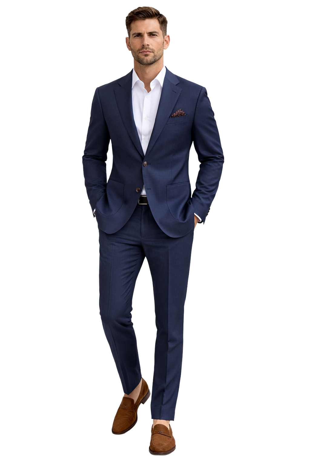 Loro Piana Fabric Men Suit Wool Navy Blue