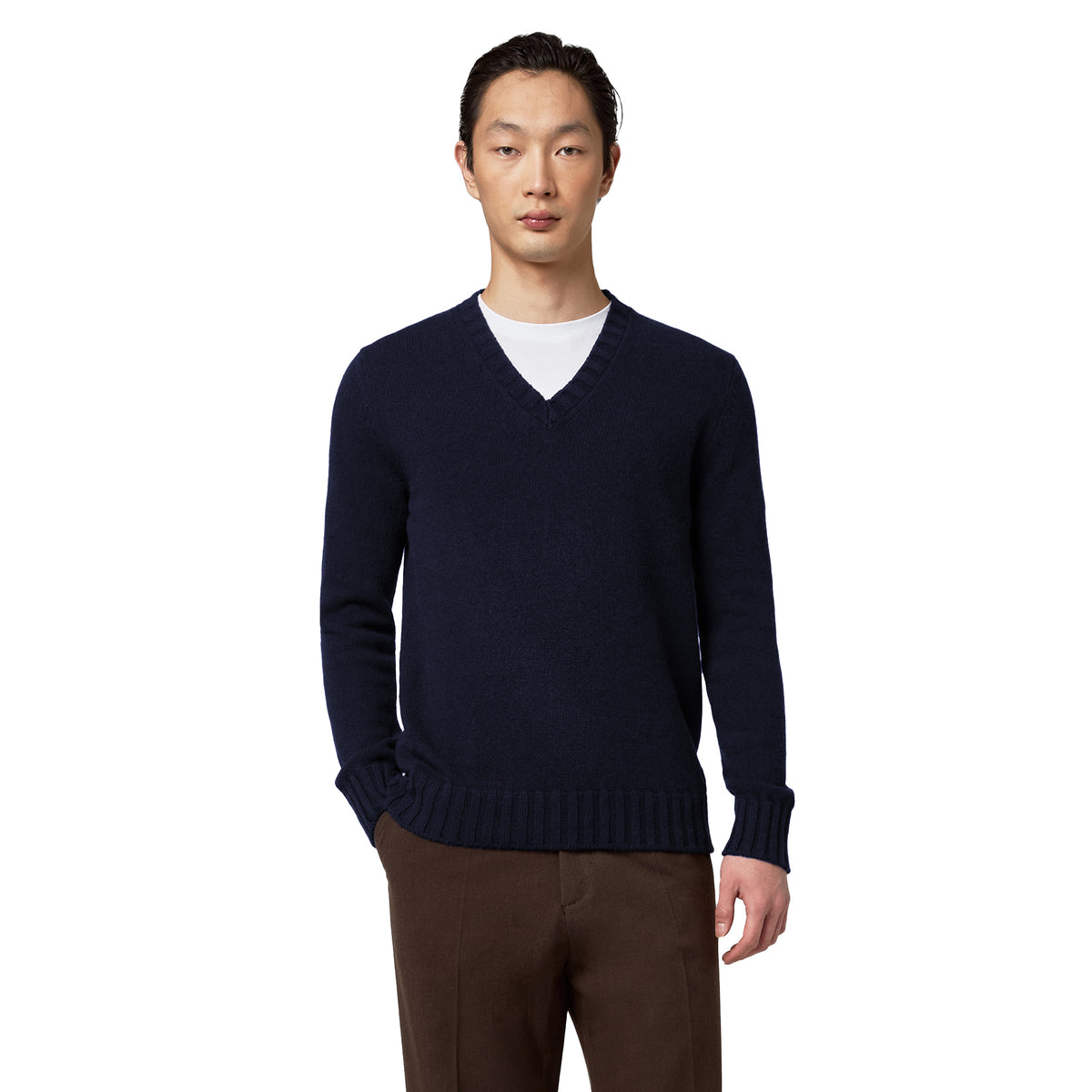 Alpha Studio Men Knit Blend Wool Blue