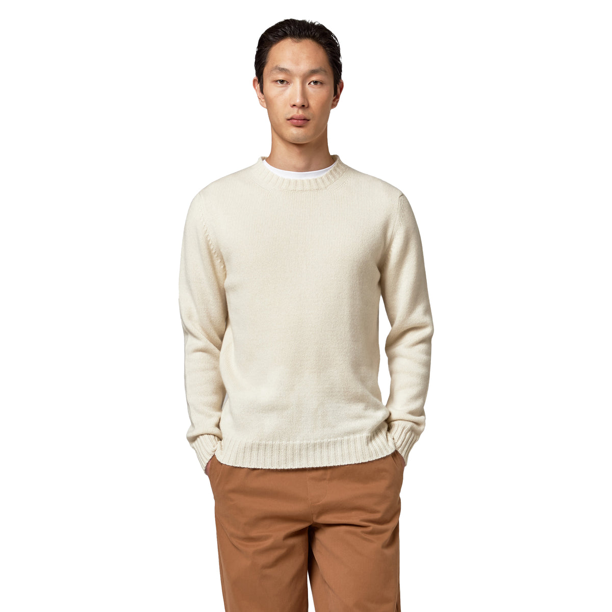 Alpha Studio Men Knit Crew Neck Cashmere White