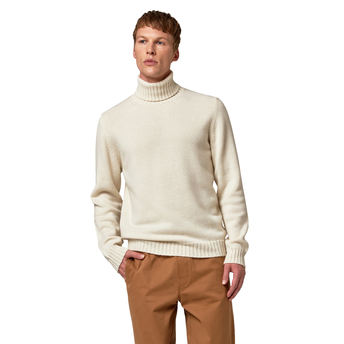Alpha Studio Men Knit Cashmere Turtleneck White