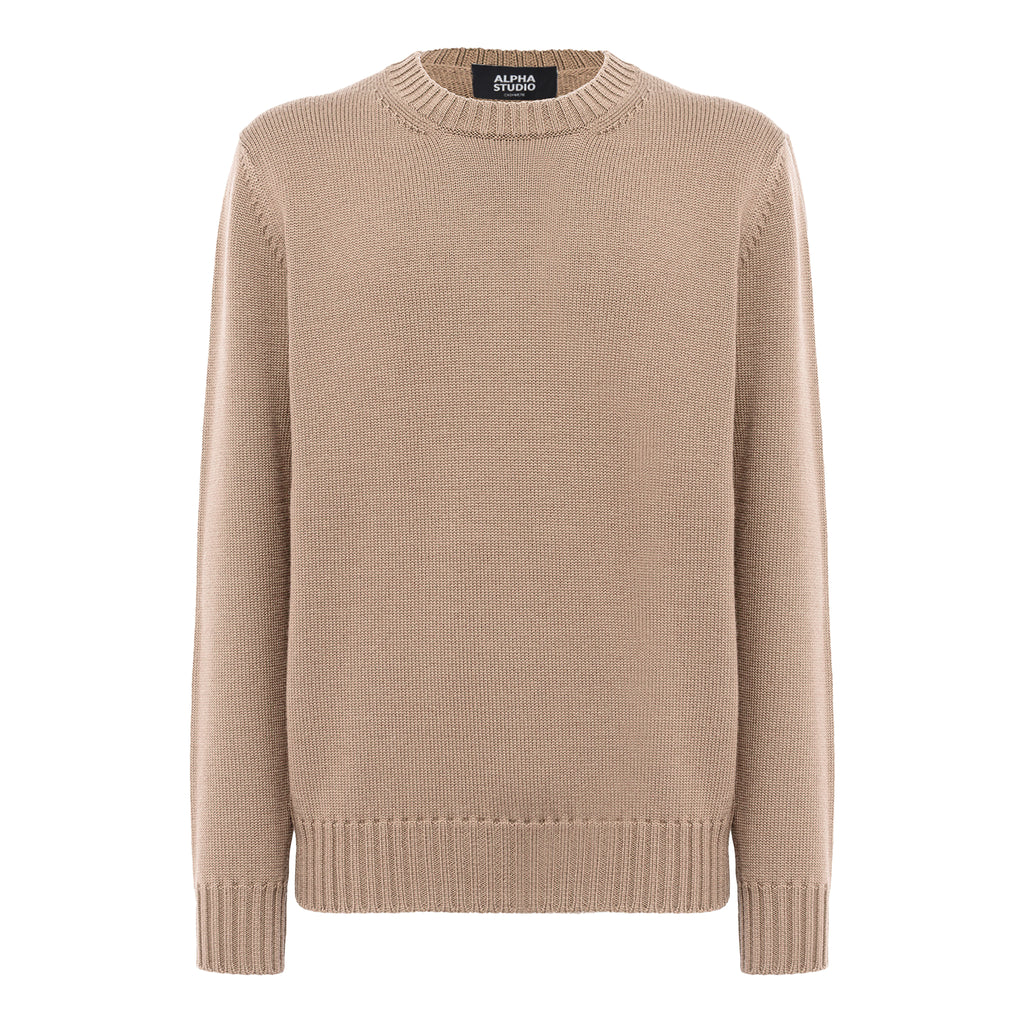Alpha Studio Men Crewneck Longsleeve Cashmere Sweaters Camel