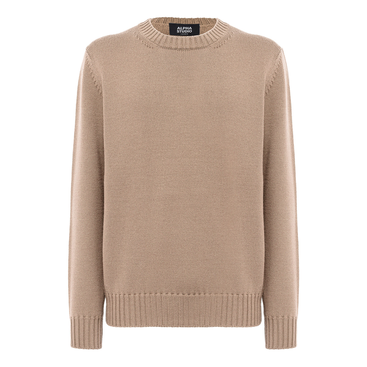 Alpha Studio Men Crewneck Longsleeve Cashmere Sweaters Camel