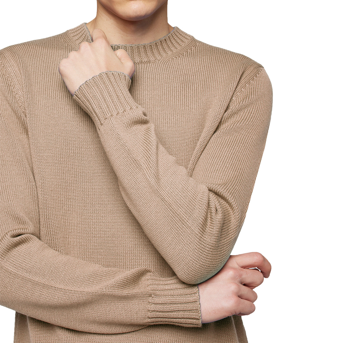 Alpha Studio Men Crewneck Longsleeve Cashmere Sweaters Camel