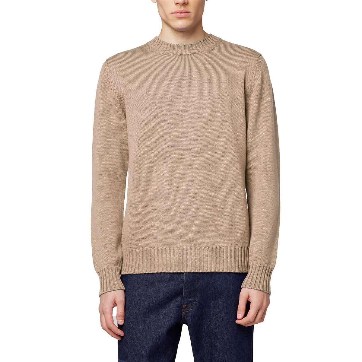 Alpha Studio Men Crewneck Longsleeve Cashmere Sweaters Camel