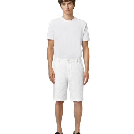 Alpha Studio Men Bermuda Shorts Linen Impunture White