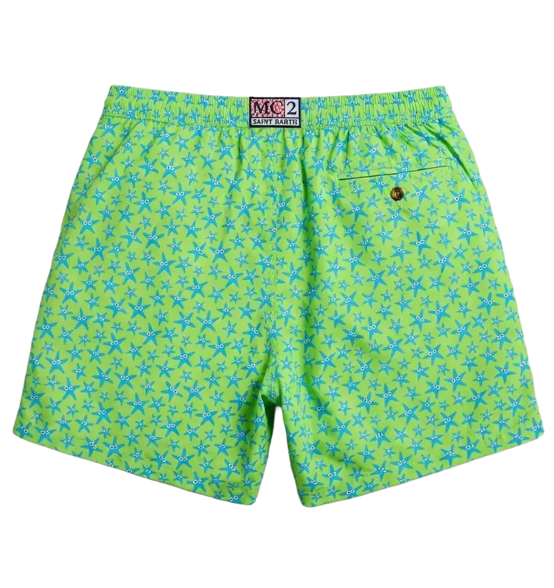 MC2 Saint Barth Men Micro Patterned Poster Starfish Swimwear Green