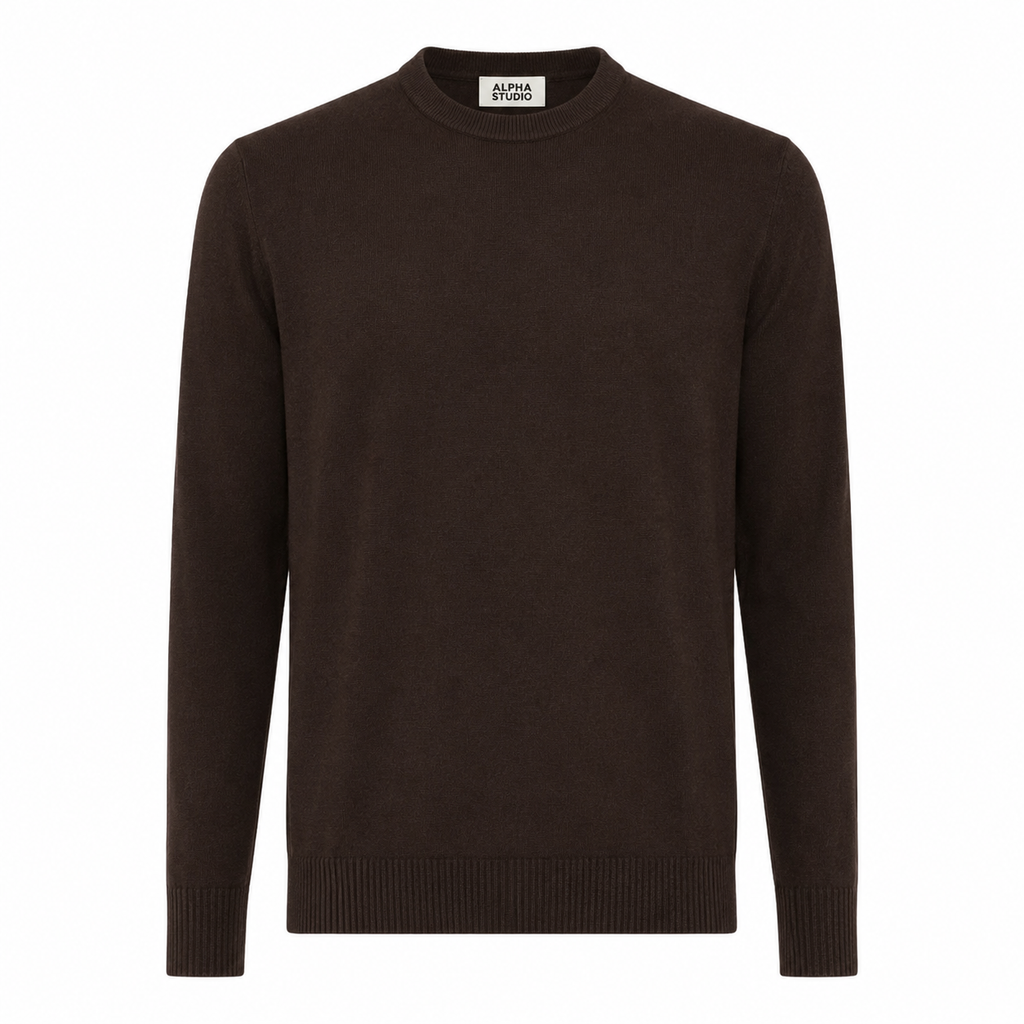 Alpha Studio Men Knit Crew Neck Wool Merino Brown