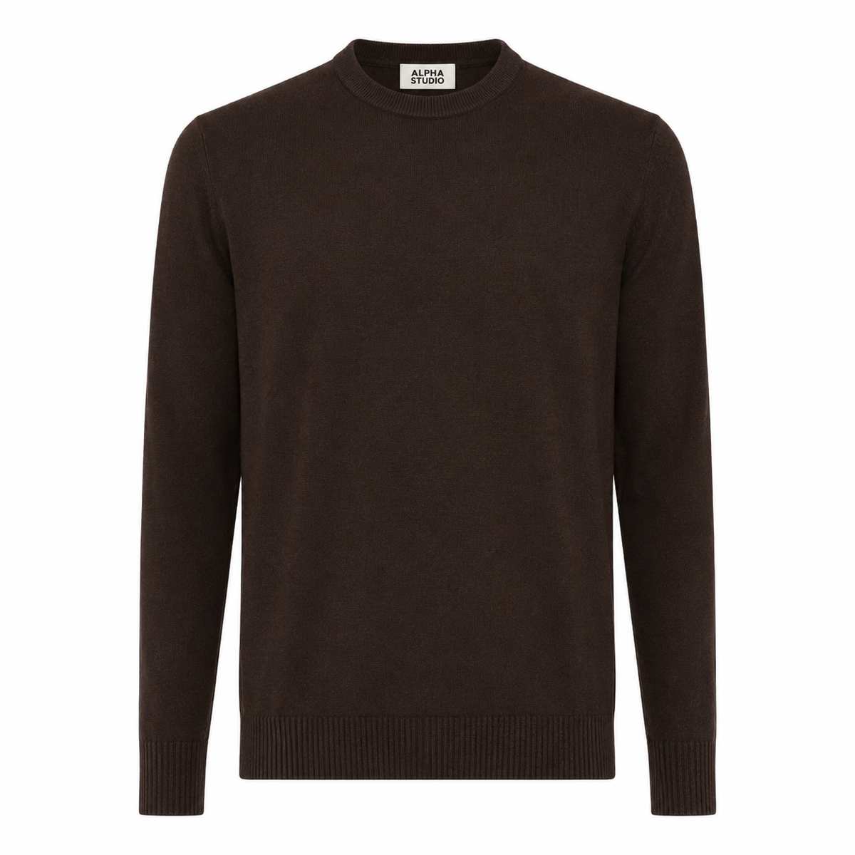 Alpha Studio Men Knit Crew Neck Wool Merino Brown