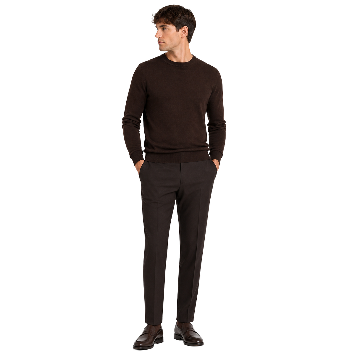 Alpha Studio Men Knit Crew Neck Wool Merino Brown