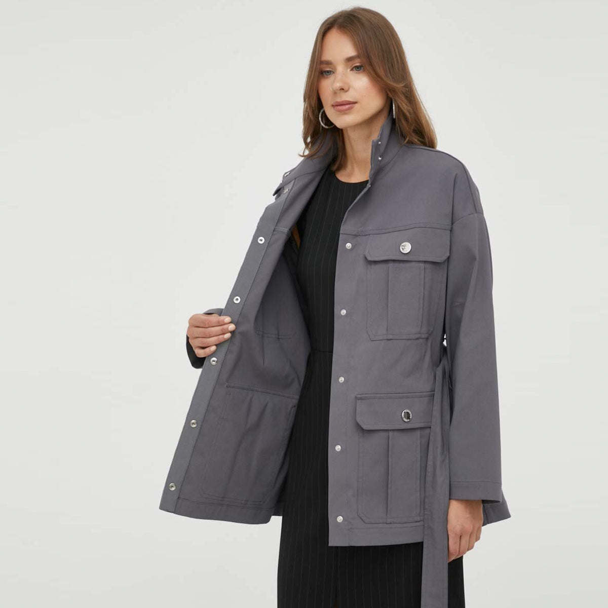 Patrizia Pepe Women Jacket Trench Coat Grey