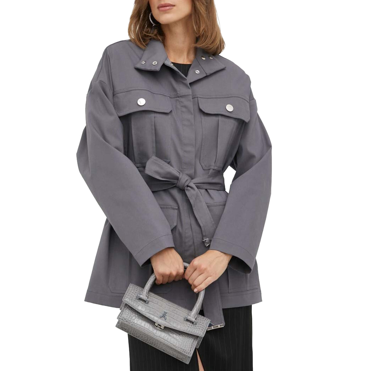 Patrizia Pepe Women Jacket Trench Coat Grey