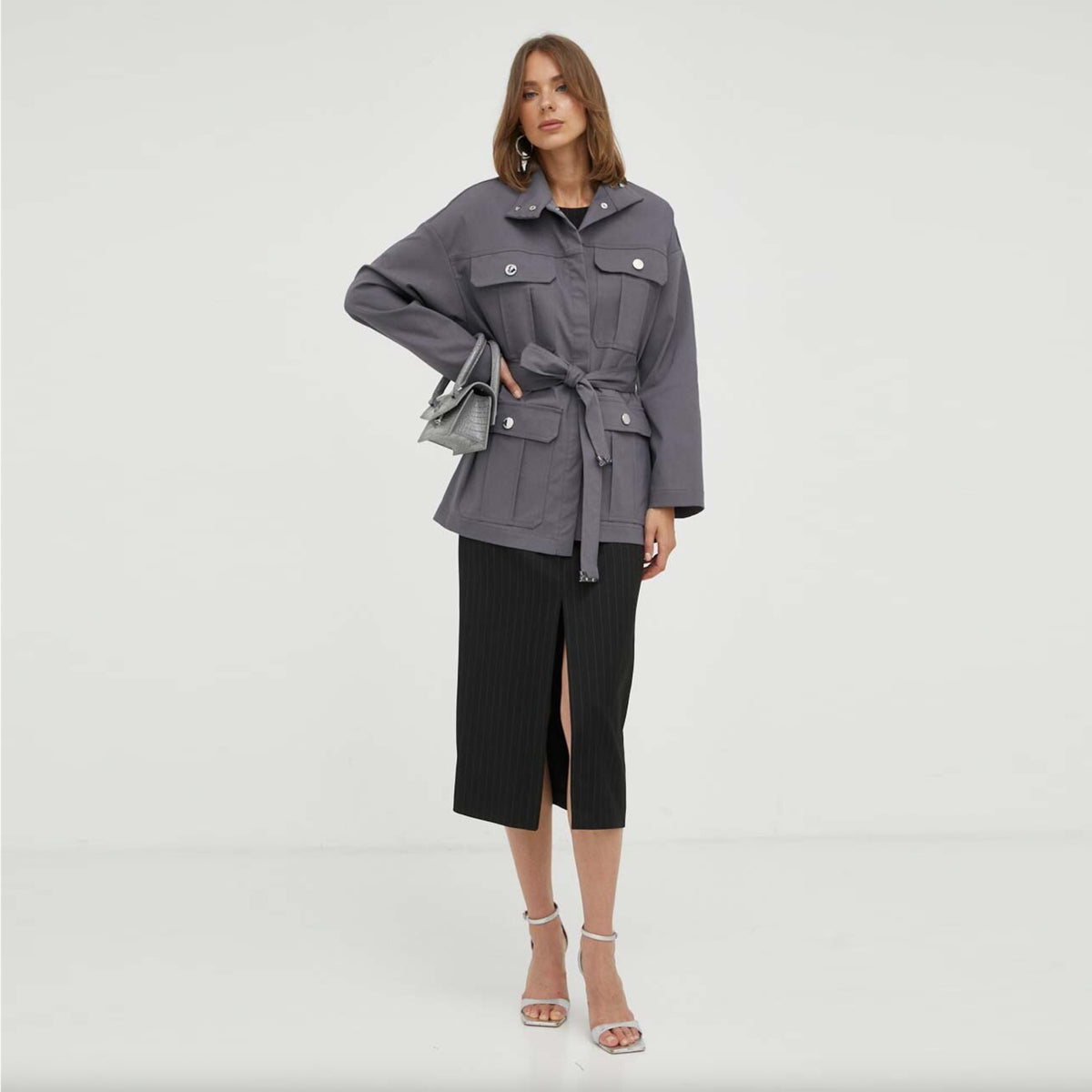 Patrizia Pepe Women Jacket Trench Coat Grey