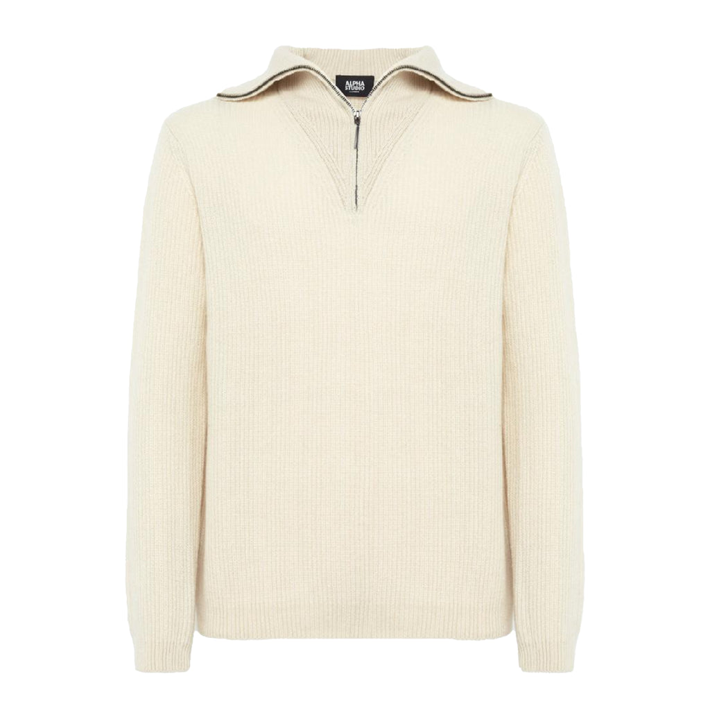 Alpha Studio Men Brioches Turtleneck Sweater White