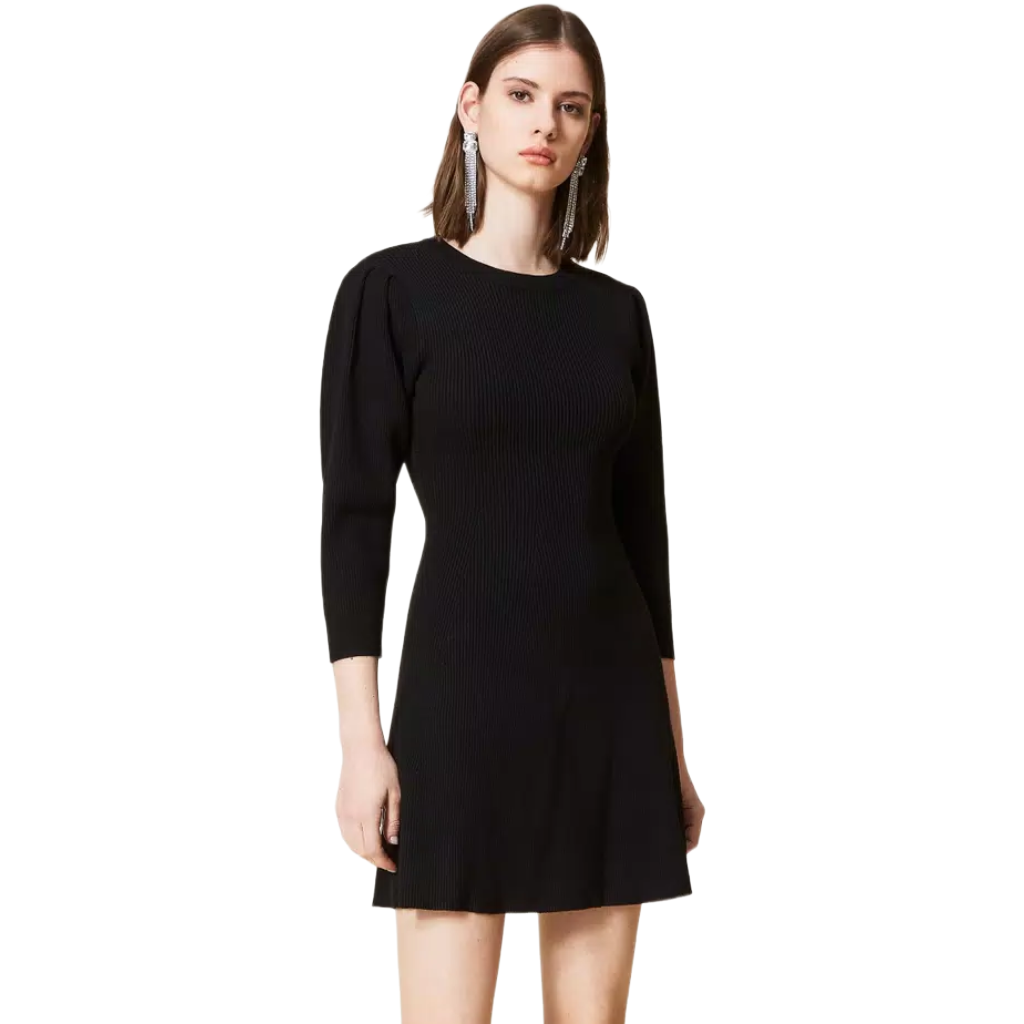 Twinset Women Dress Knit Ribbed Black