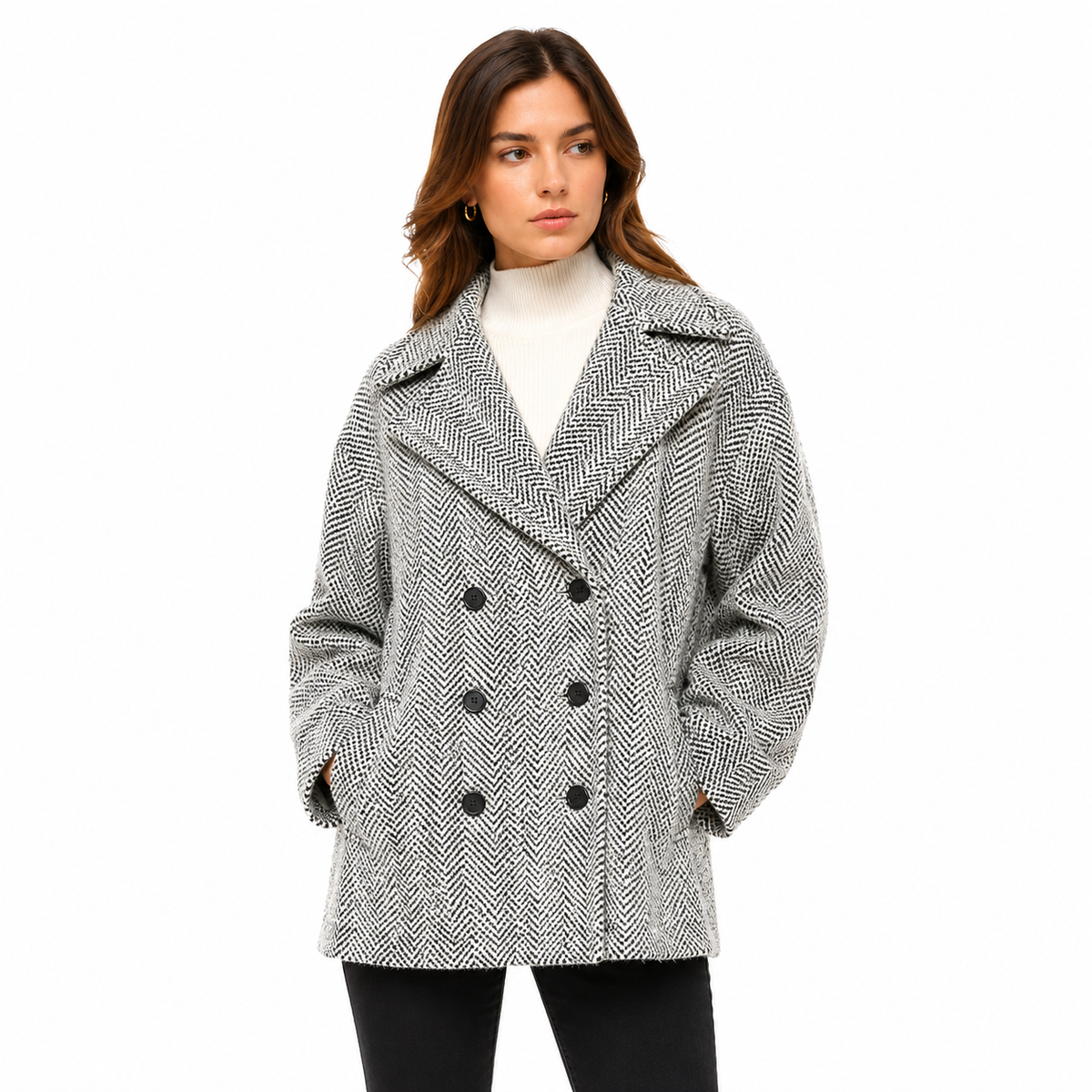 Patrizia Pepe Women Coat Black Granit White